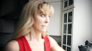 Busty milf in skirt fingered giving blowjob fucked while sta