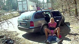 A Hot Couple Is Getting It On Outside At The Rest Stopfucking, Giving Blowjobs, And Cumming In Her Mouth