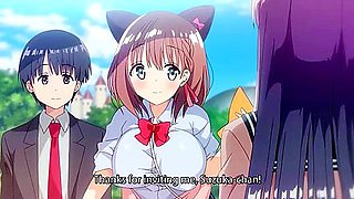 Her senior gives her a titjob, then bukkakes her and thrusts hard into her, cumming inside her.