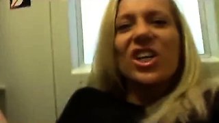Sensual blonde mom drills her ass with a dildo in the toilet
