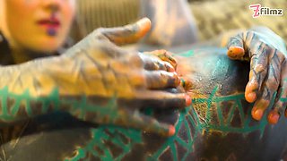 Tattooed assfucking goddess in white lingerie thumbs herself senseless