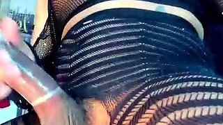 Solo tranny with big boobs jerks off her cock