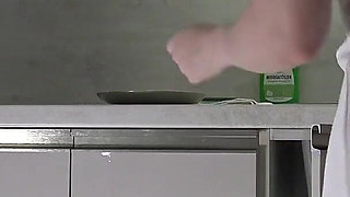 Big Tits Big Ass Hot and Cute Beautiful New Wife Takes Her G-string off to Flash Her Tight Shaved Pussy in the Kitchen