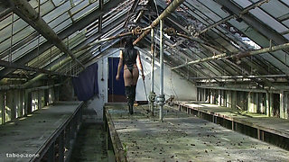 Rude Dominatrix Trampling on a Naked Man and Mishandling His Genitals