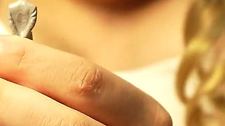 Giantess Blonde Pregnant Stepsister Shows Her Big Belly and Stretch Marks to Tiny Stepbrother Then Farts on Him