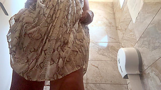 Sexy MILF Michelle Arrives at the Office Horny and Rubs Her Pussy Until She Cums in the Public Restroom