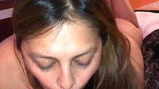 Hot MILF sucking cock like a whore all the way down in her throat