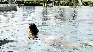 Sexy Monika Fox In A White Bikini Swims In A Pool