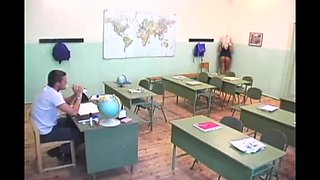 Blonde French MILF Kathy Heart Takes Hardcore Anal in Classroom with Anita Paris