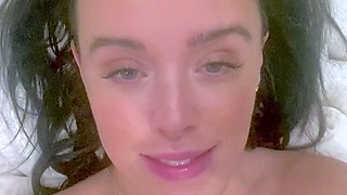 Small tit brunette amateur tugs on a big willie