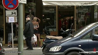 Blond gagged and bound in public