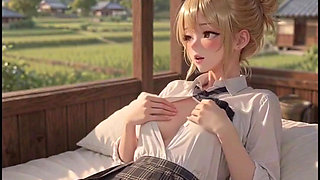 Blonde Anime Masturbates on Terrace