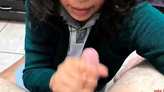 Teen Latina Babe Gives a Quick Blowjob Before School
