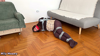 Struggling in Duct Tape & Elastic Band with Sock Gag