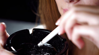 Soft Russian Beauty Smoking Cigarette Calm Moments