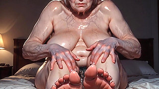 Old Granny Oiling Her Big Wrinkled Feet - Slow Oily Foot Massage
