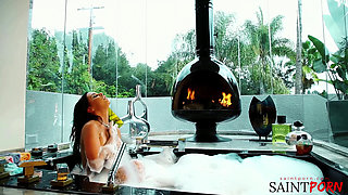 Dark Haired Beauty Brandy Aniston Rubs Her Shaved Pussy in the Bathtub