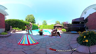 Sizzling stars Shana and Heidi take it all outdoors in a wild threesome by the pool
