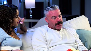 Latina teen stepdaughter comforts her cool old stepdad fully