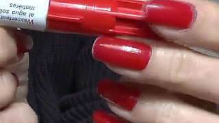 Slave Marking with Pen, Beautiful Red Fingernails, Lady Victoria Valente