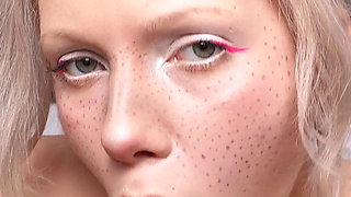 Your Classmate Jerks off and Takes a Dick Deep Into Her Throat - Cum on Her Tits!