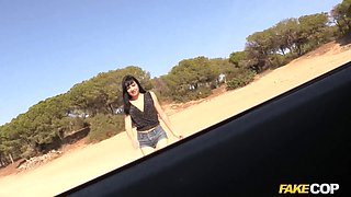 Faux cop - bitchy tourist gags deep & begs for rough buttfuck fucking