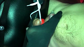 Brunette with foot fetish rubs big dick with her feet in POV