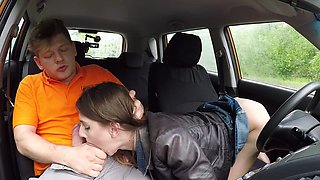 Adelle Unicorn blows and rides cocky dude in the car