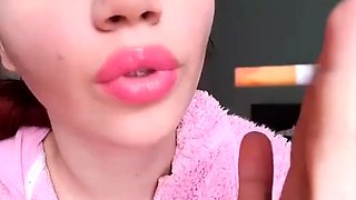Glossy Pinky Lips Closeup Smoking Teen