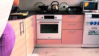 My roommate fucks me hard in the kitchen and cums in my