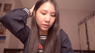 Cute Asian schoolgirl Alize Zaide has a solo adventure with a mature stud