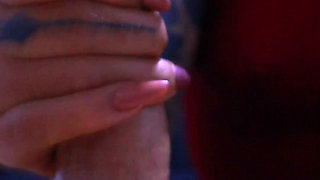 Tender blowjob of a sesy schoolgirl tattooed with split tongue