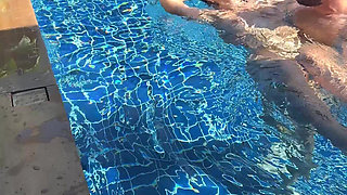 Pool Day: Busty Wife Having Fun with Her Lover. Big Tits, Sun and Big Cock