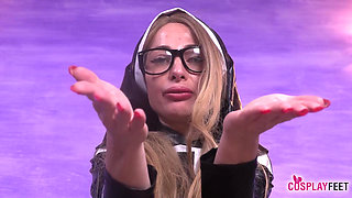 Blonde Bombshell Ania as a Sexy Nun in Black Stockings