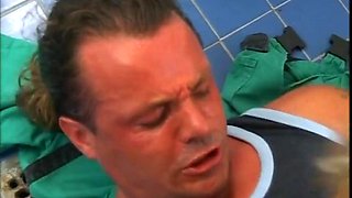 Jorg JJs Big Cock Cums in Mouth After Public Toilet Piss for Blonde TS Stewardess