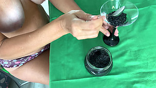 MILF Domina Eat Organic Food Caviar with Sperm.