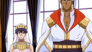 Titan dominates bride in bed after erotic anime feast