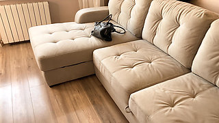 Step Stepsister Jerks My Cock with Her Panties - Cum on Tits - Russian Amateur with Talk