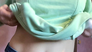 Stripping and Showing Strong Body and Muscles, Flashing Tits and Hairy Pussy