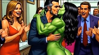 Slutty She-Hulk Nude Cartoon Lesbian Fuck with Muscular MILF in HD