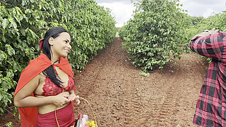 The Big Bad Wolf Meets Little Red Riding Hood in the Forest and Devours Her. Naughty Little Red Riding Hood, What a Great Meal!