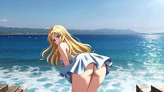 londe Bombshell's Waterfront Wank: Breast Bounce and Dripping Clit Rub