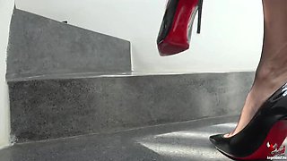 Angel The Dreamgirl Footjob in Black Leather Boots - Blowjob & Cumshot POV 4K