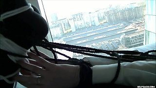 Hogtied Blonde Gagged with Panties, Ballgag and Microfoam Tape!