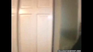 Teenage brunette gives blowjob in public