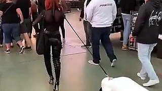 PLATINUM'S PATHETIC PET PUBLIC MUTT CRAWL FemDom