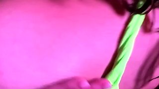 Attractive brunette teenager with big boobs fingering pussy
