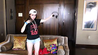 Small tit brunette teen sucks and fucks a big cock