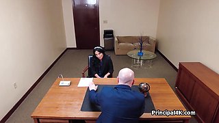 Mature teacher gags on bosses big cock at the office