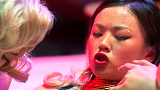 Tiny blonde gets to take a huge strap-on with real lust